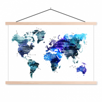 Wereldkaart Artistiek Nachtkleuren - Schoolplaat 60x40