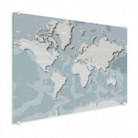 Wereldkaart Perspectief Blauwtint - Plexiglas 40x30