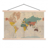 Wereldkaart Aardrijkskundig Stoffig - Schoolplaat 60x40