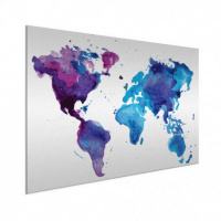 Wereldkaart Paarstint Aquarel - Wit aluminium 90x60