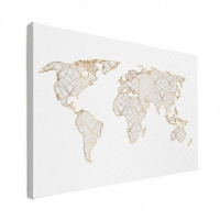 Wereldkaart Geometrische Gouden Lijnen Grijs - Canvas 100x50