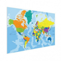 Wereldkaart Aardrijkskundig Harde Kleuren - Houten plaat 60x40