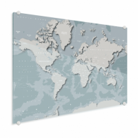Wereldkaart Perspectief Blauwtint - Plexiglas 80x60
