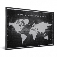 Wereldkaart What A Wonderful World Zwart - Zwarte lijst, Passe partout wit 40x30