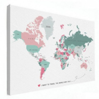 Wereldkaart I Want To Travel The World With You - Canvas 120x90