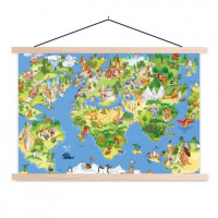 Wereldkaart Prent Dieren En Bezienswaardigheden - Schoolplaat 60x40