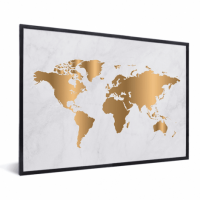 Wereldkaart Golden Marble - Zwarte lijst, Passe partout zwart 40x30