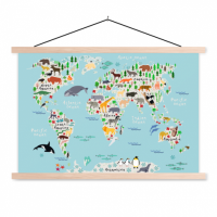 Wereldkaart Ons Dierenrijk En De Continenten - Schoolplaat 60x40