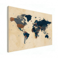 Wereldkaart Landen Donkere Tinten - Canvas 90x60