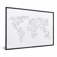 Wereldkaart Geometrische Lijnen - Zwarte lijst, Geen passe partout 40x30
