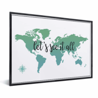 Wereldkaart Let's See It All Groen - Zwarte lijst, Passe partout wit 40x30