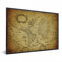 Wereldkaart Oude Zeekaart - Zwarte lijst, Passe partout zwart 40x30