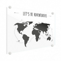 Wereldkaart Let's Be Adventurers Zwart - Plexiglas 40x30