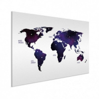 Wereldkaart Stars And Continents Paarstint - Geborsteld aluminium 40x30
