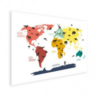 Wereldkaart Dieren Per Continent Kleuren - Poster 90x60