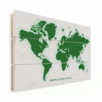 Wereldkaart Create A Green World - Verticale planken hout 40x30
