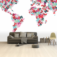 Wereldkaart Butterfly Earth - Vinylbehang 265x350