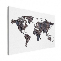 Wereldkaart Circelpatroon Diagonale Lijnen Paarstint - Canvas 40x30