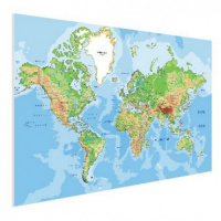 Wereldkaart Aardrijkskundig Origineel - Houten plaat 40x30