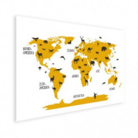 Wereldkaart Dieren Per Continent Geel - Poster 120x90