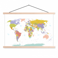 Wereldkaart Alle Landen - Pastel - Schoolplaat 60x40
