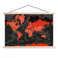 Wereldkaart Rood Land Zwart Water Apocalypse - Schoolplaat 60x40