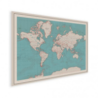 Wereldkaart Aardrijkskundig Rode Grenzen - Poster 90x60