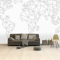 Wereldkaart Geometrische Lijnen - Airtex behang 265x400
