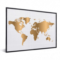 Wereldkaart Golden Dots - Zwarte Lijst 40x30