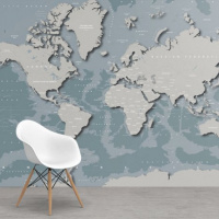Wereldkaart Perspectief Blauwtint - Airtex behang 265x400