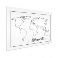 Wereldkaart Let's See It All Zwart - Wit aluminium 120x80