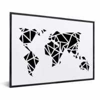 Wereldkaart Geometrische Vakken - Zwarte lijst, Geen passe partout 40x30