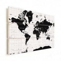 Wereldkaart Zwart Aardrijkskundig - Horizontale planken hout 40x30