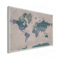 Wereldkaart Aardrijkskundig Groentinten Diagonale Strepen - Canvas 90x60