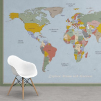 Wereldkaart Aardrijkskundig Explore Kleuren - Vinylbehang 265x350