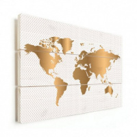 Wereldkaart Golden Dots - Horizontale planken hout 120x80