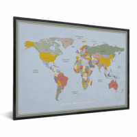 Wereldkaart Aardrijkskundig Explore Kleuren - Zwarte lijst, Geen passe partout 40x30