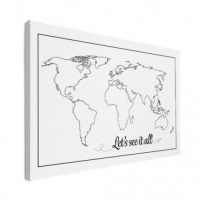 Wereldkaart Let's See It All Zwart - Canvas 120x80
