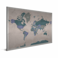 Wereldkaart Aardrijkskundig Groentinten Diagonale Strepen - Geborsteld aluminium 80x60