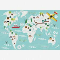 Wereldkaart Prent Vervoersmiddelen - Poster 40x30