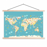Wereldkaart Spot Alle Dieren - Schoolplaat 60x40