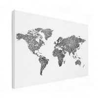 Wereldkaart Finger Prints Zwart - Canvas 60x40