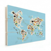 Wereldkaart Dieren Van De Wereld - Verticale planken hout 120x80