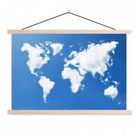 Wereldkaart Wolken - Schoolplaat 90x60