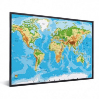Wereldkaart Klassiek - Zwarte lijst, Passe partout wit 40x30