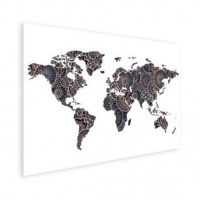 Wereldkaart Circelpatroon Diagonale Lijnen Paarstint - Poster 80x60