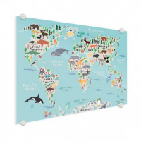 Wereldkaart Ons Dierenrijk En De Continenten - Plexiglas 80x60