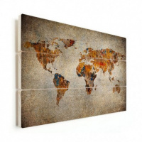 Wereldkaart Vintage Kleuren - Verticale planken hout 120x80