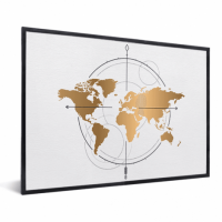 Wereldkaart Golden Compass - Zwarte lijst, Passe partout zwart 40x30
