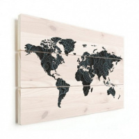 Wereldkaart Circelpatroon Diagonale Lijnen Blauwtint - Horizontale planken hout 80x60